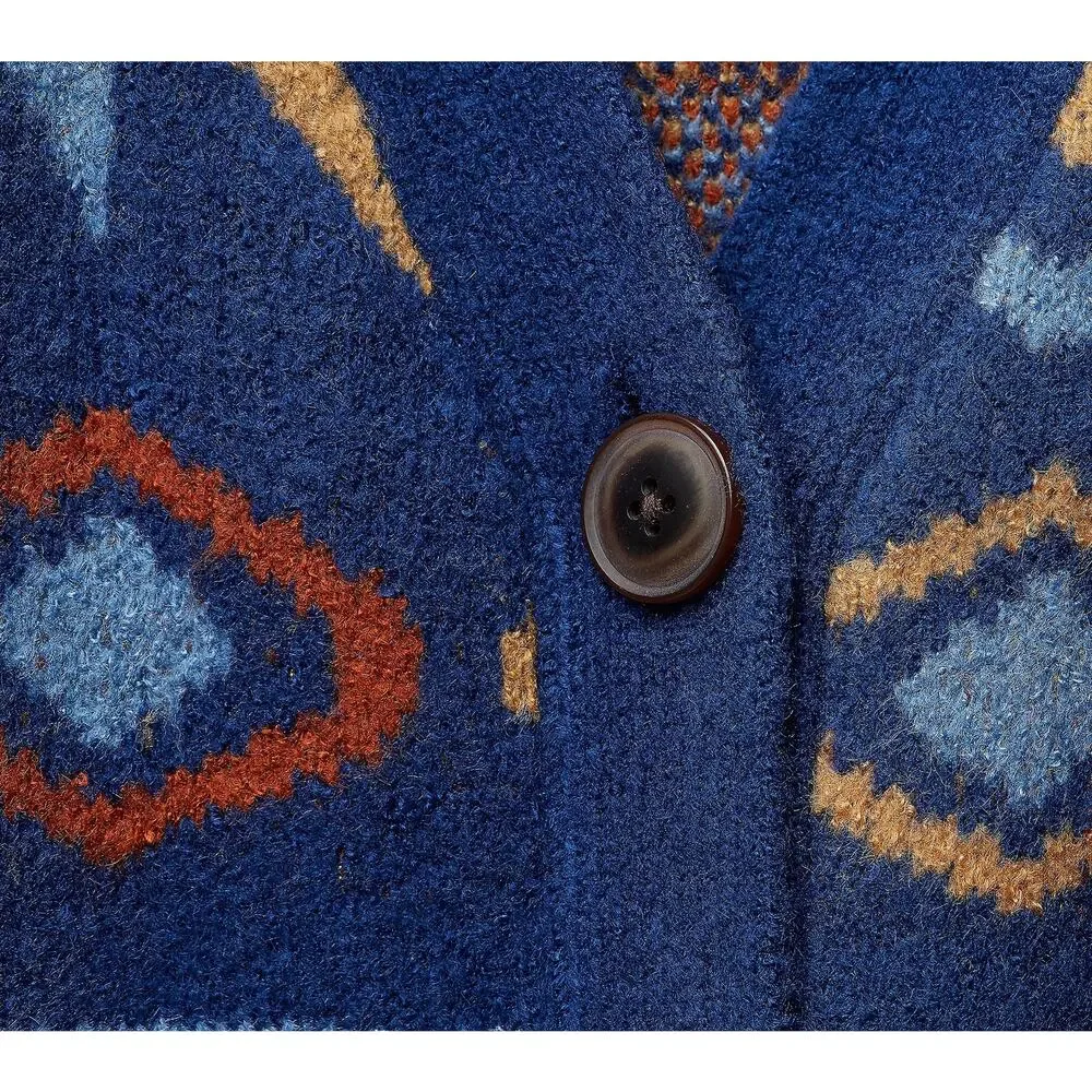 Denim&Co Jacquard Button Front Hood Sweater Cardigan Night Sky XS New